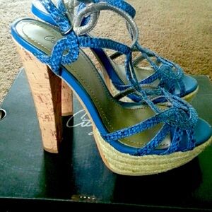 Electric blue platforms with a chunky heel NWB